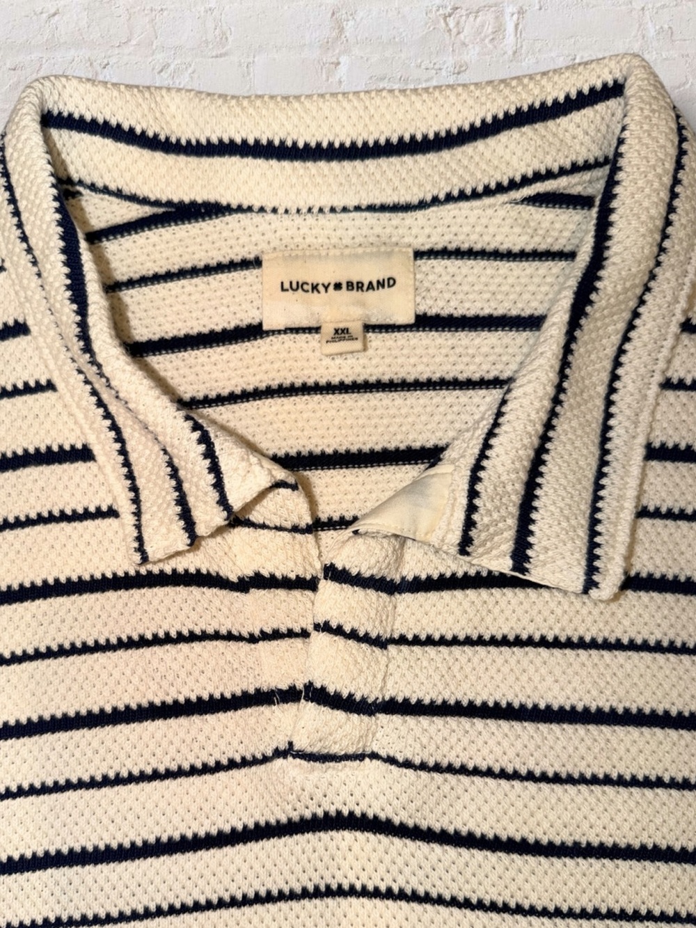 Lucky Brand Jacquard Knit Polo Shirt XXL NWT Cream Navy Stripe